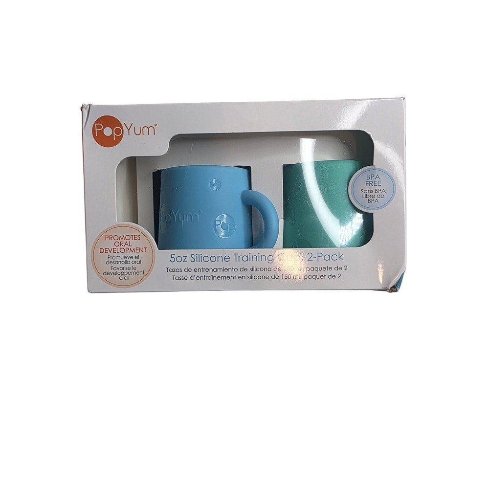 PopYum 5oz Silicone Training Cup 2-Pack Blue Teal BPA Free Toddler Oral Developm